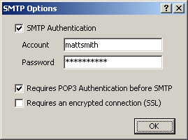 SMTP account info: username and password
